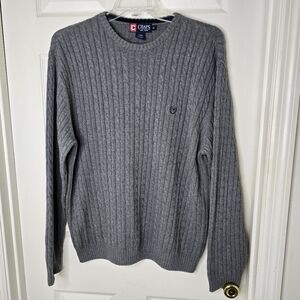 Chaps Gray cable knit cotton Ribbed‎ Sweater mens L